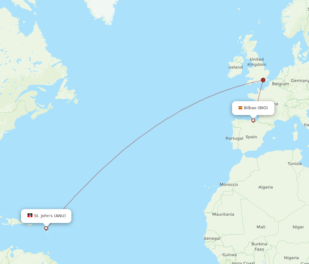 ANU to BIO flights and routes map