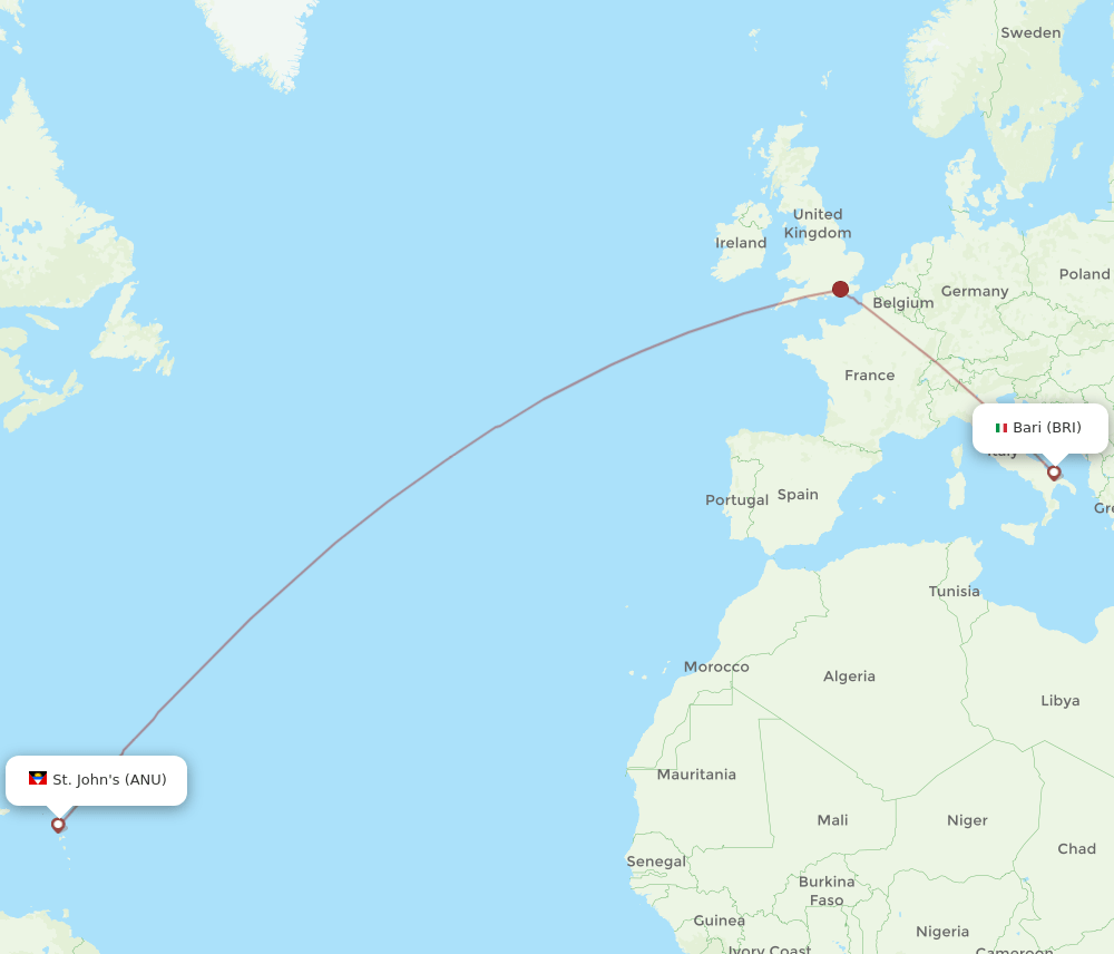 ANU-BRI flight routes