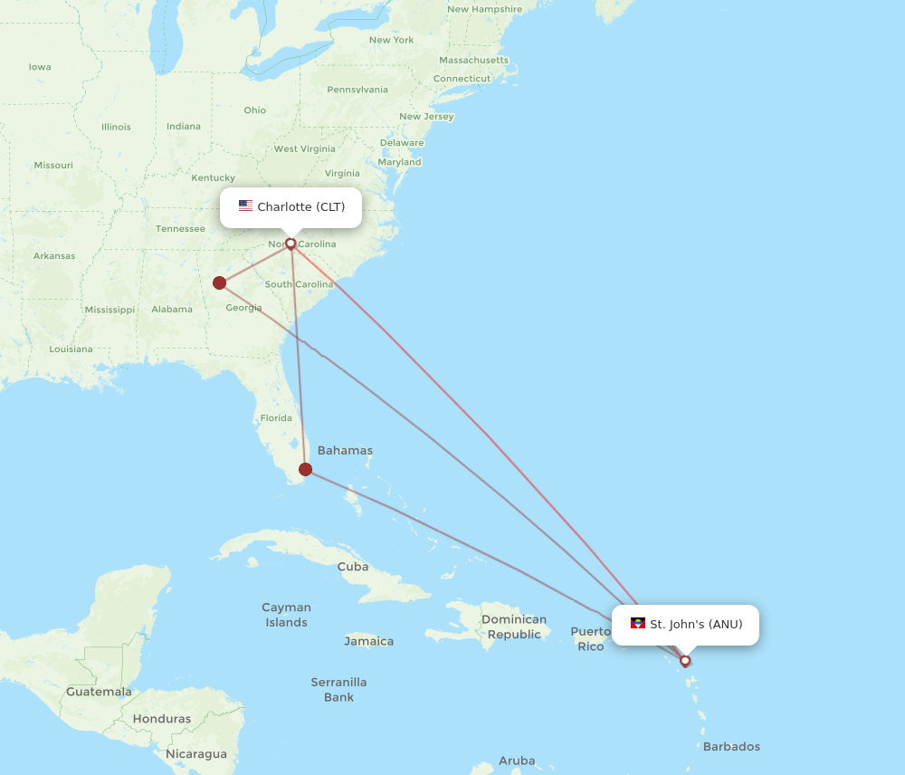 ANU-CLT flight routes