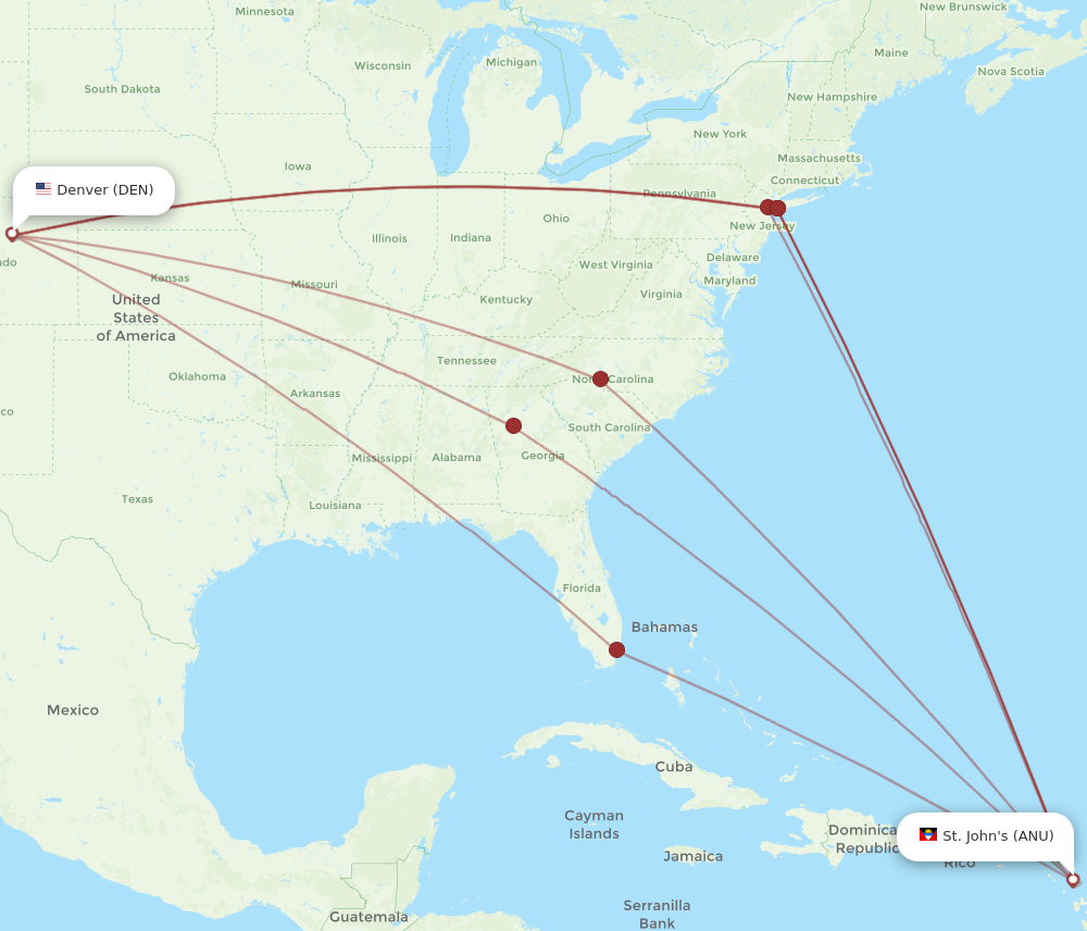 ANU-DEN flight routes