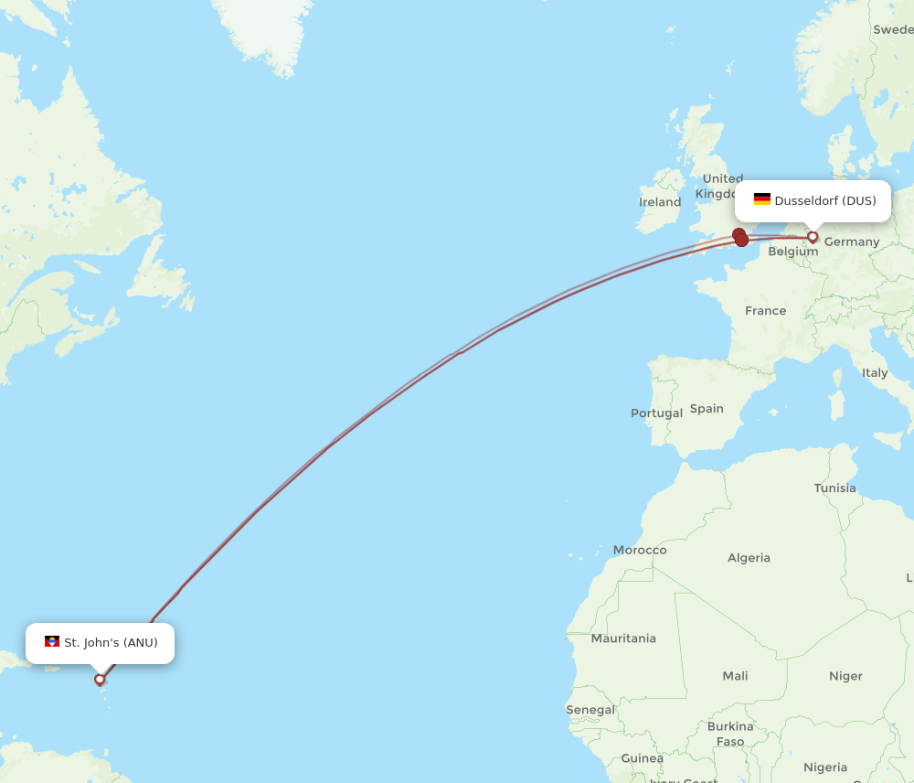 ANU-DUS flight routes