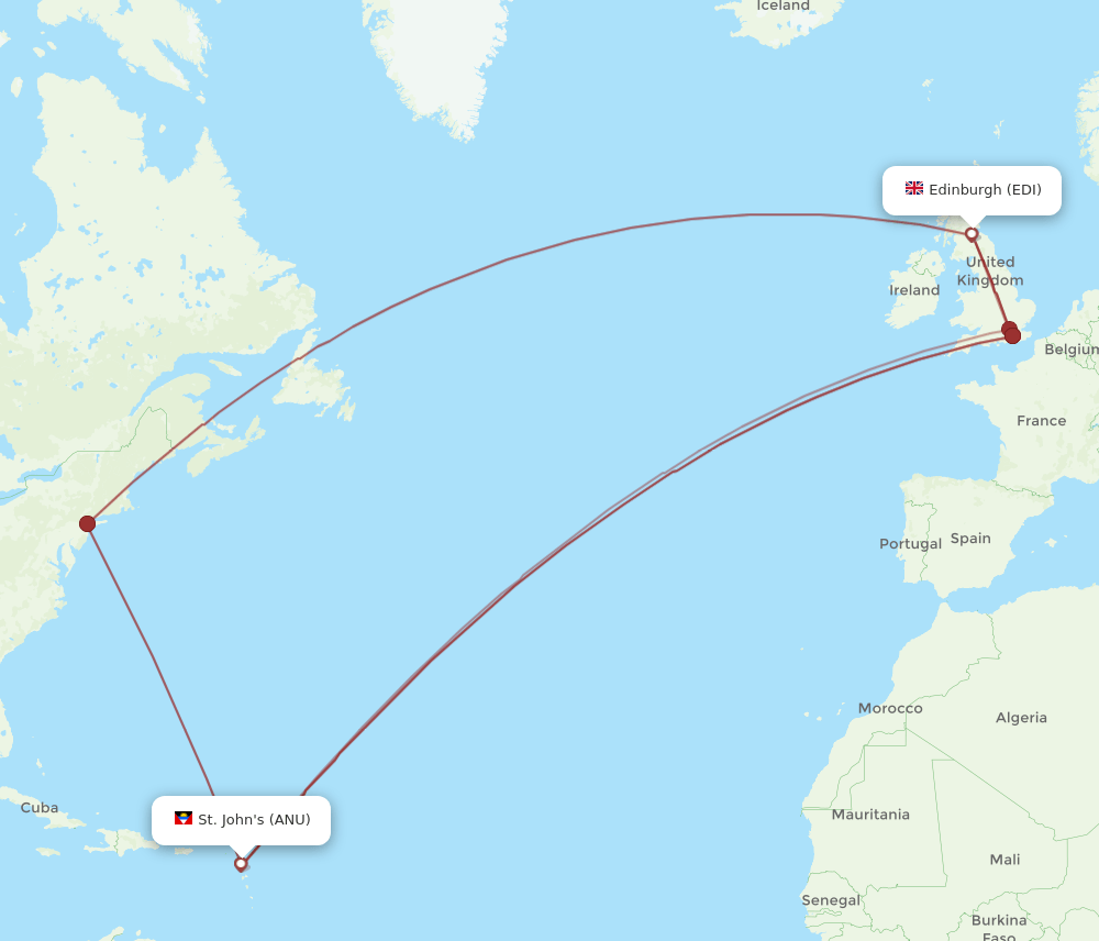 ANU to EDI flights and routes map