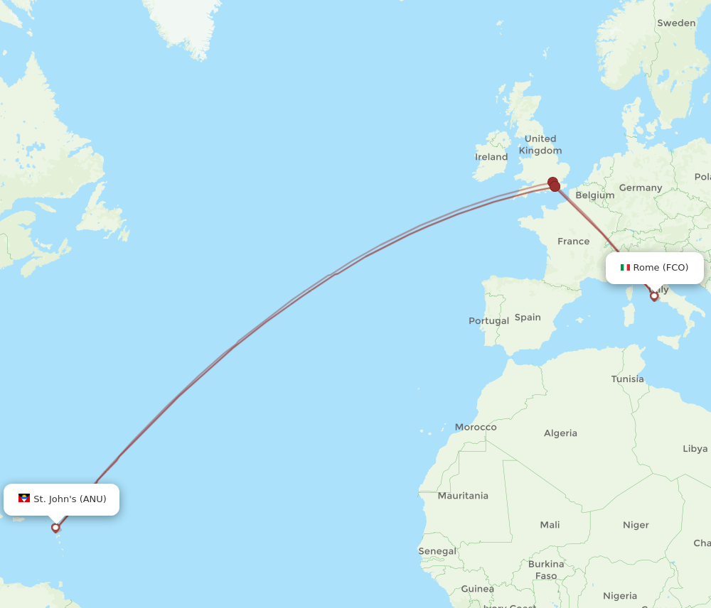 ANU-FCO flight routes