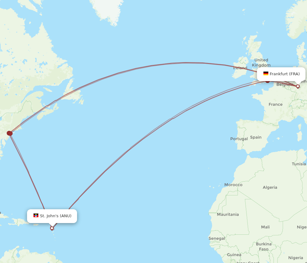 ANU-FRA flight routes