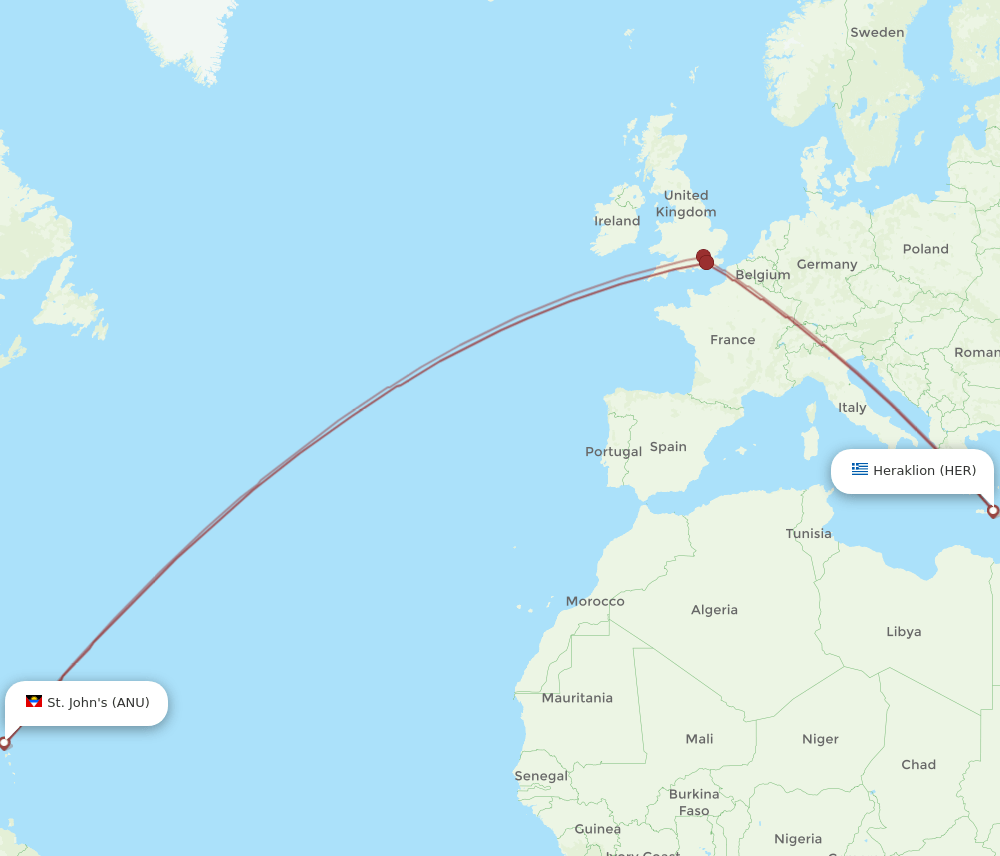 ANU to HER flights and routes map