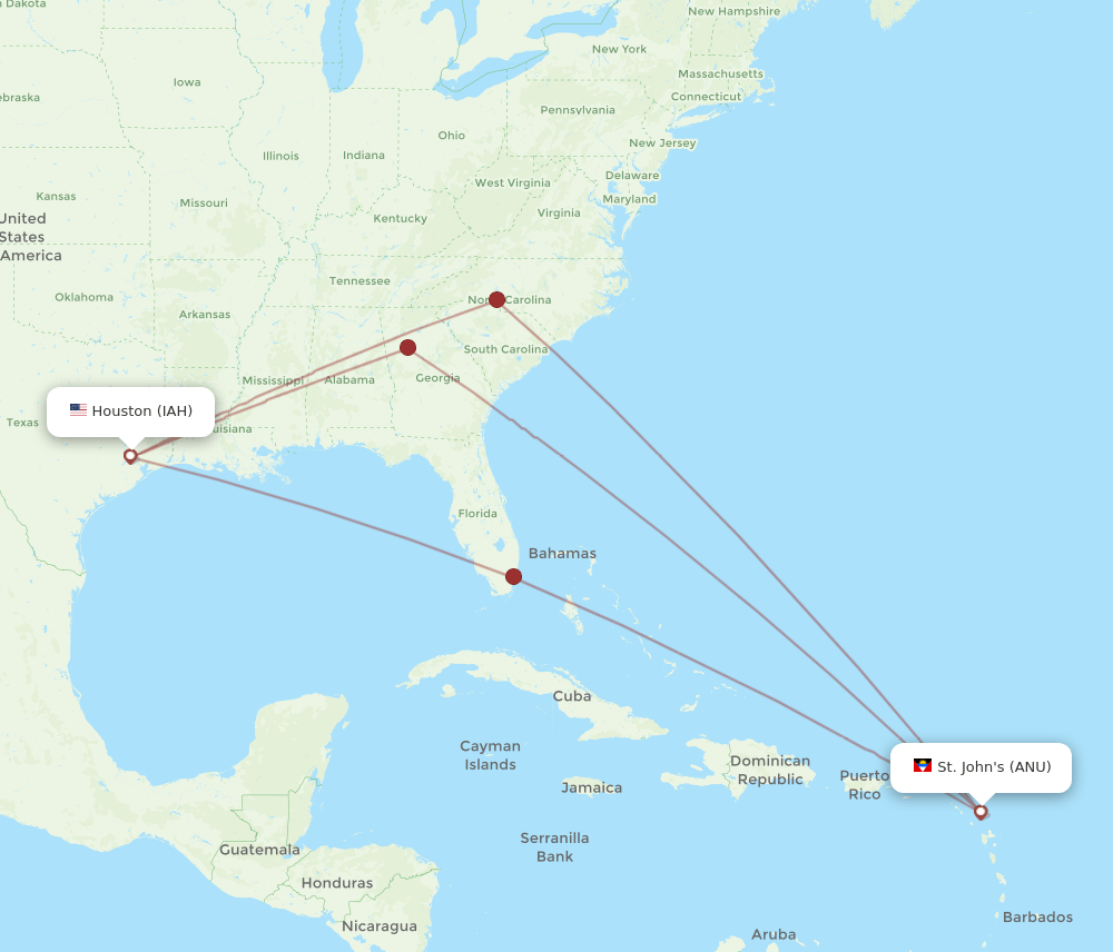 ANU-IAH flight routes
