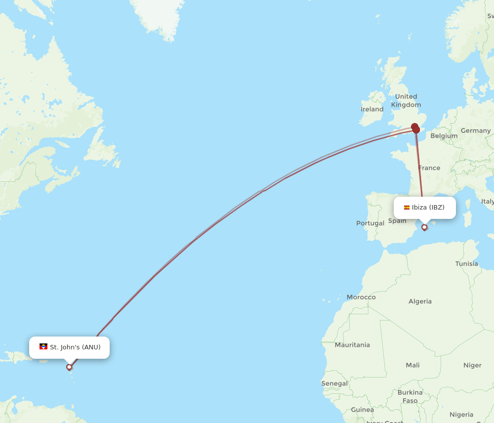 ANU-IBZ flight routes