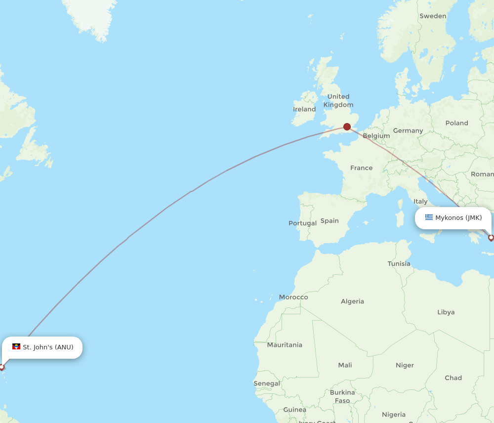 ANU to JMK flights and routes map