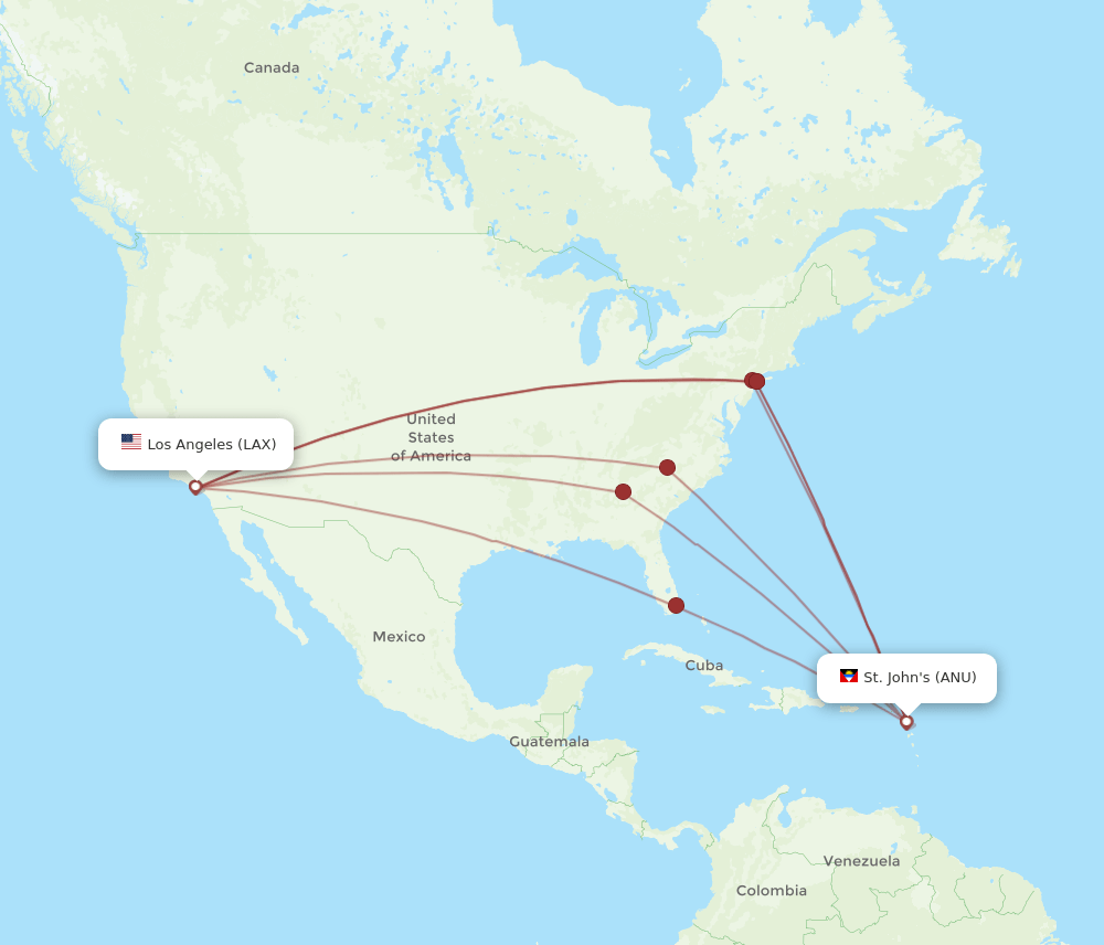 ANU-LAX flight routes