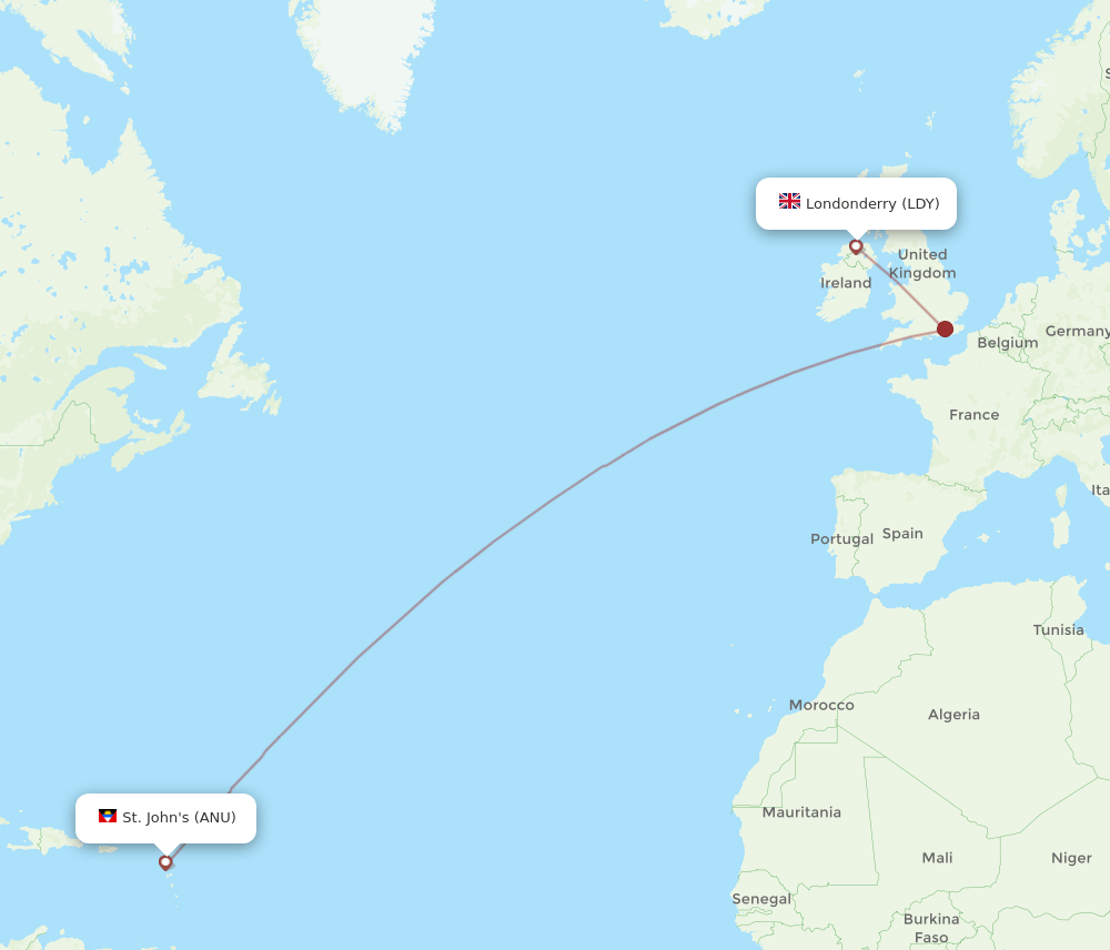 ANU-LDY flight routes