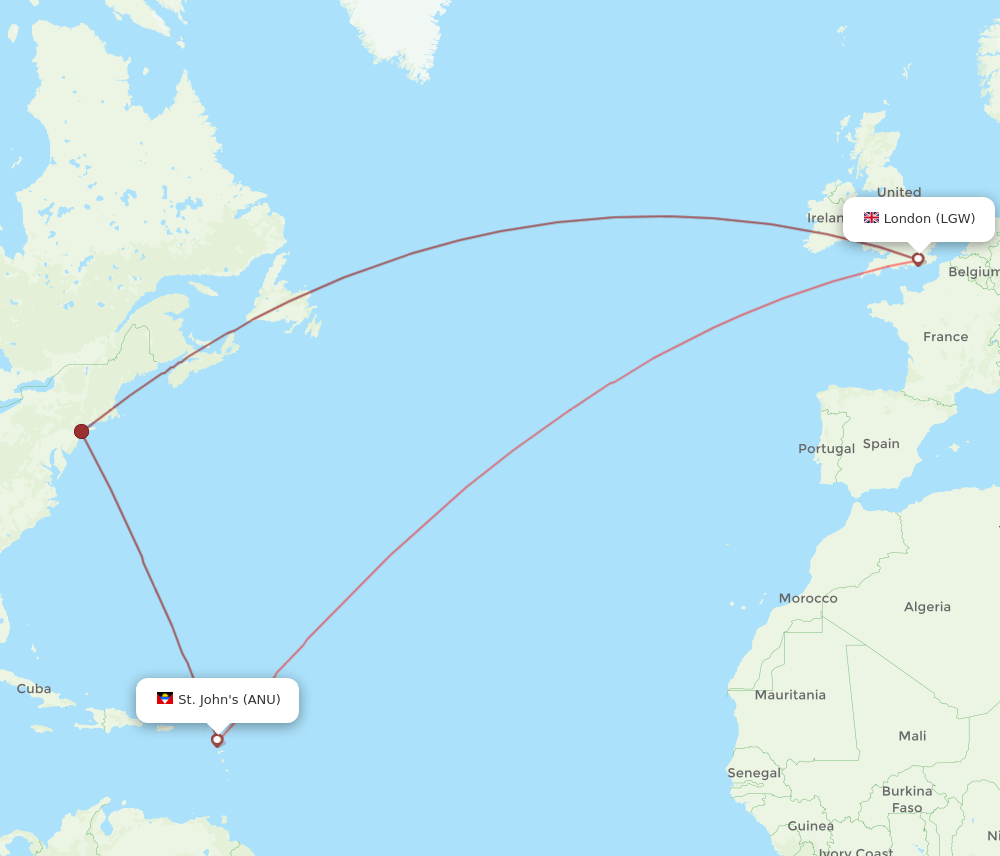 ANU-LGW flight routes