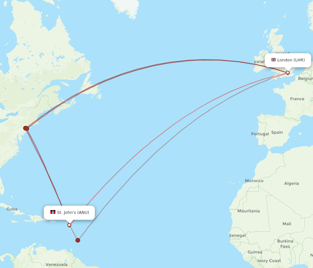 ANU-LHR flight routes
