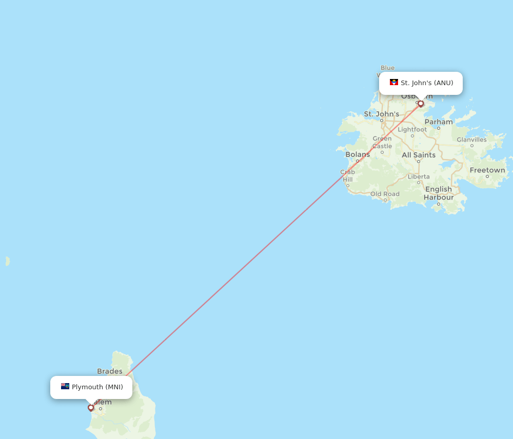 ANU to MNI flights and routes map