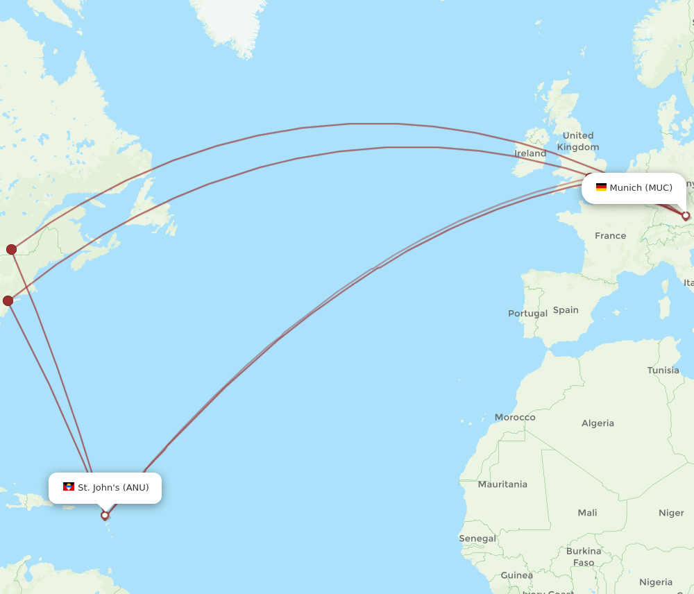 ANU-MUC flight routes