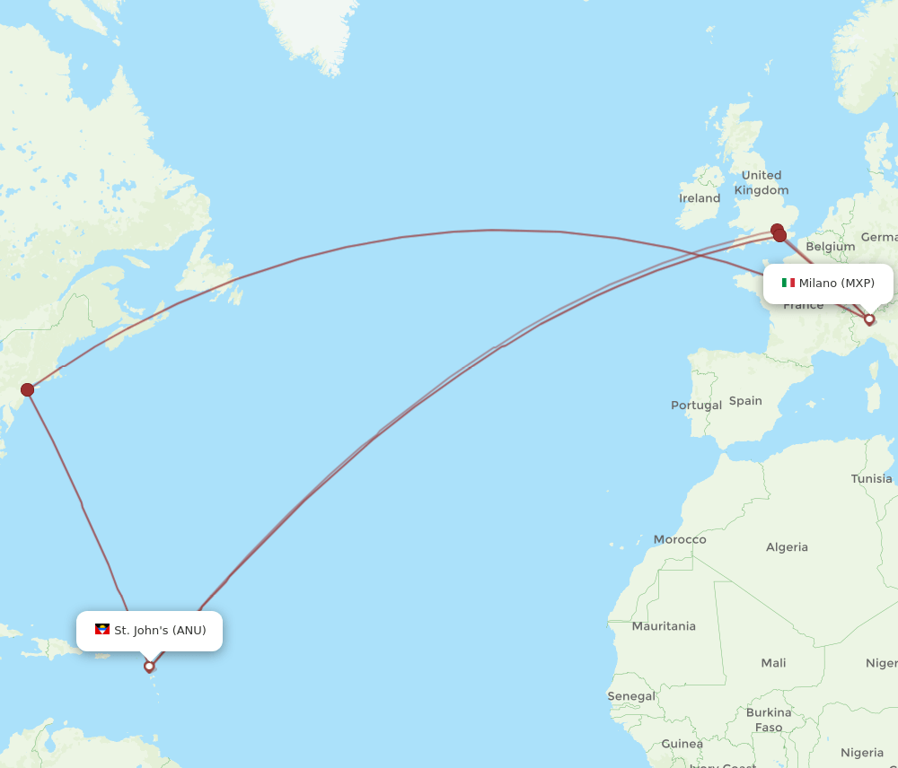 ANU-MXP flight routes