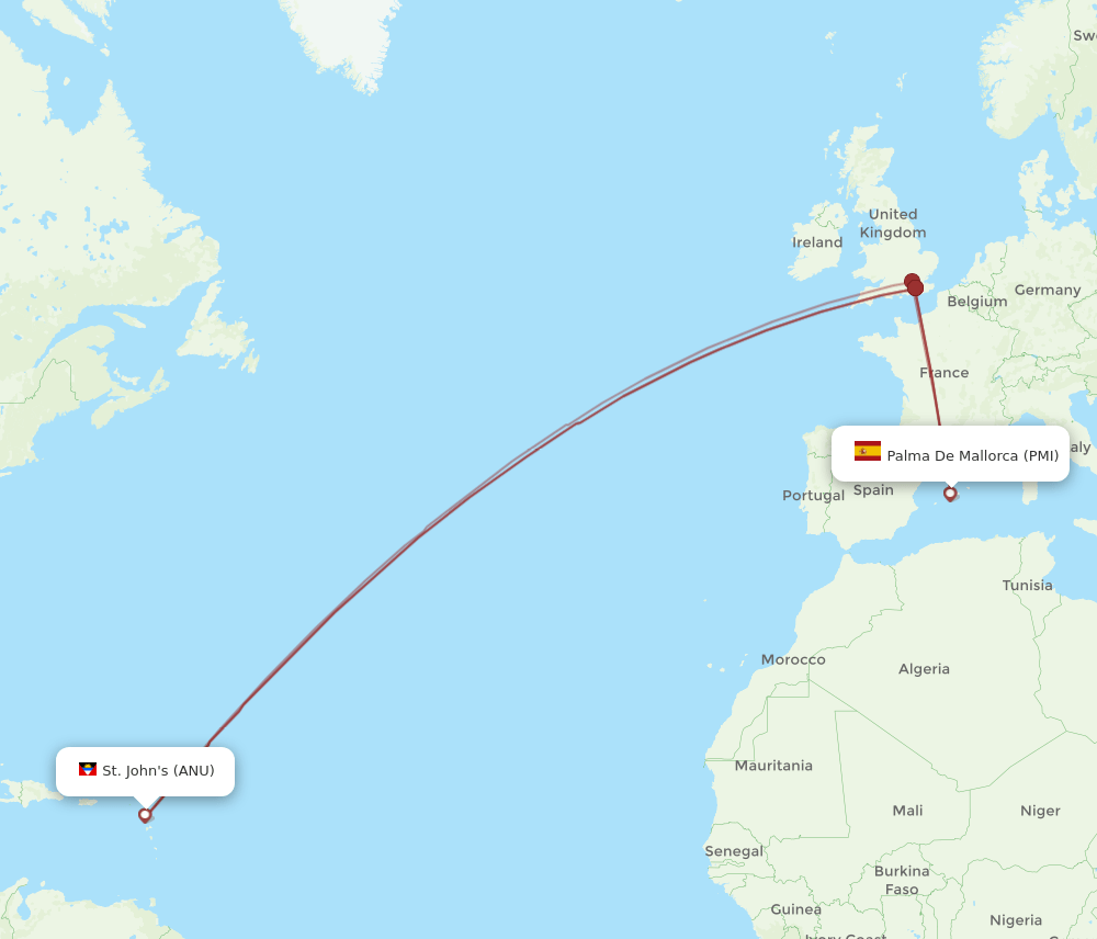 ANU to PMI flights and routes map