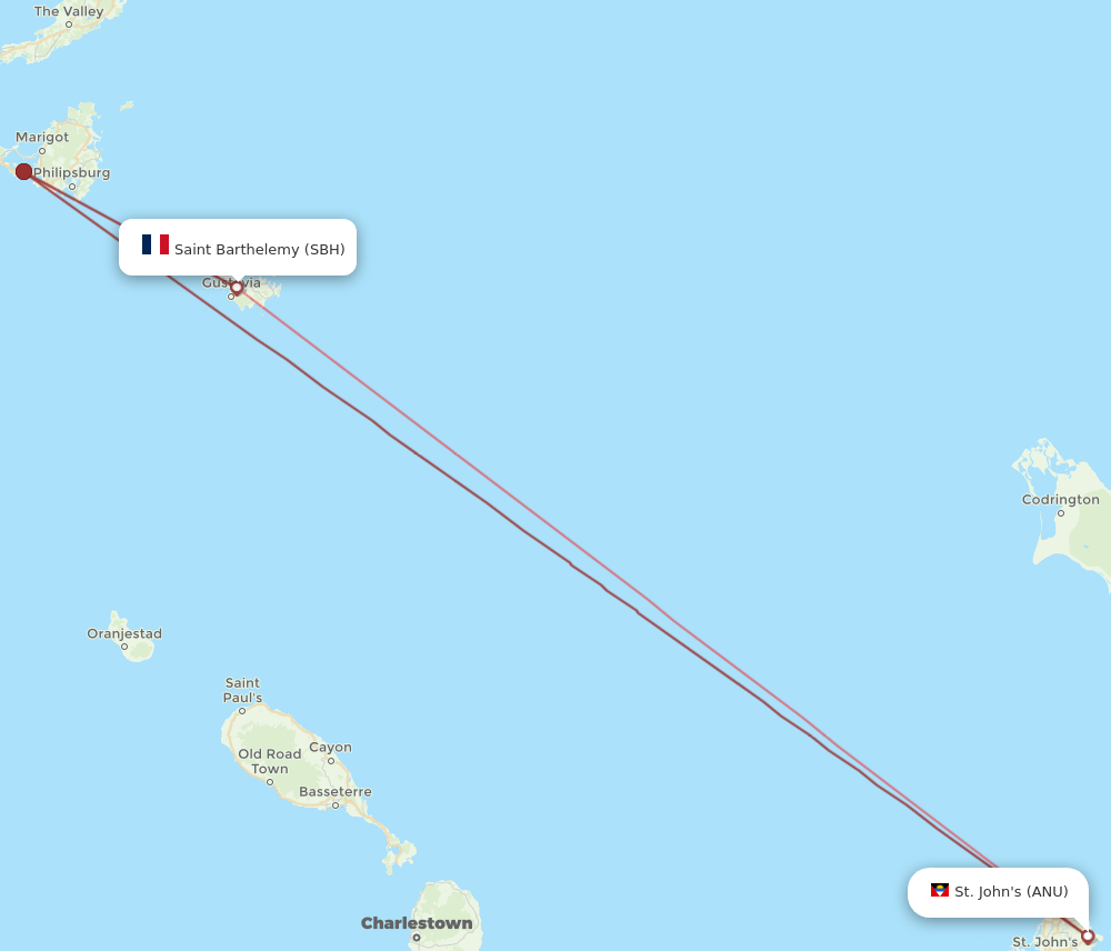 ANU to SBH flights and routes map