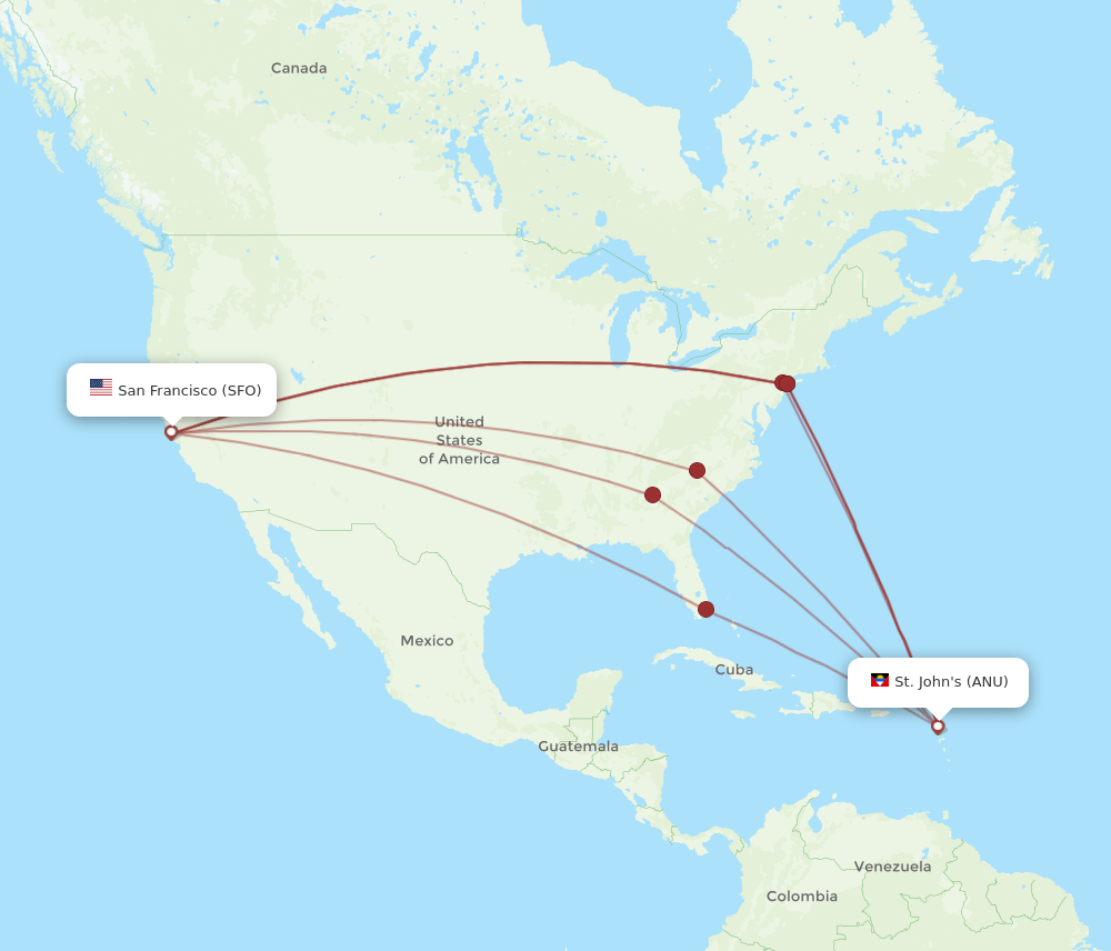 ANU-SFO flight routes