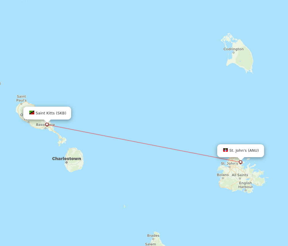 Antigua - Saint Kitts route map and flight paths