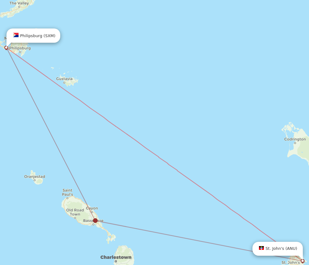 ANU to SXM flights and routes map