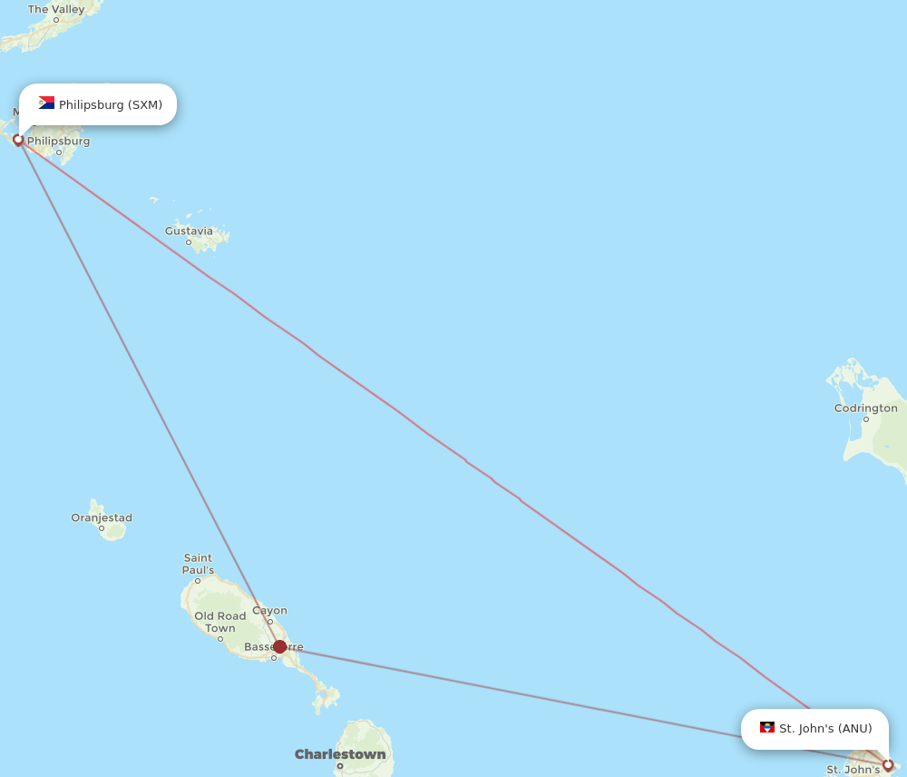 ANU-SXM flight routes