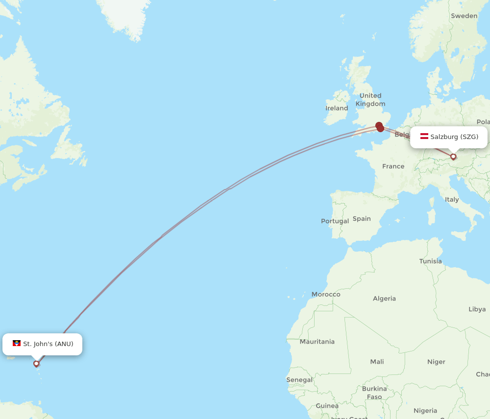 SZG to ANU flights and routes map