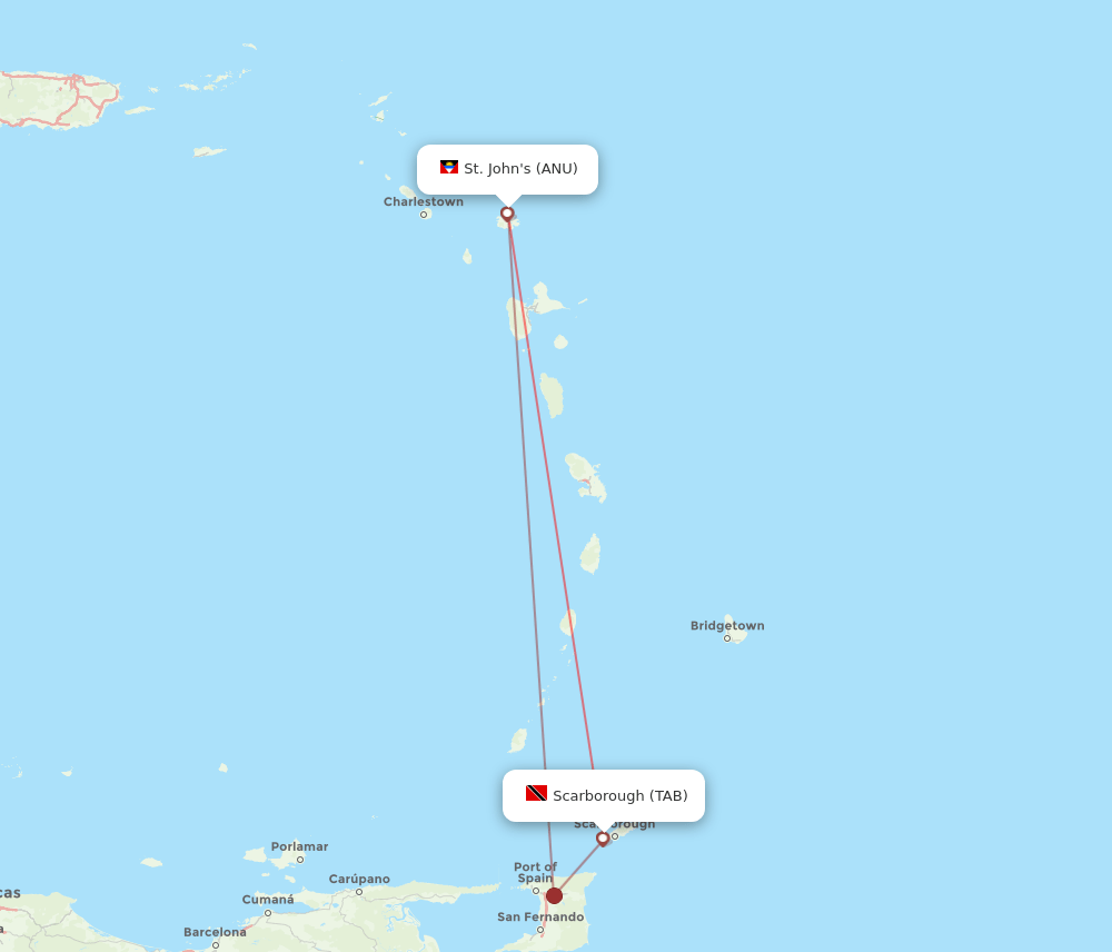 ANU to TAB flights and routes map