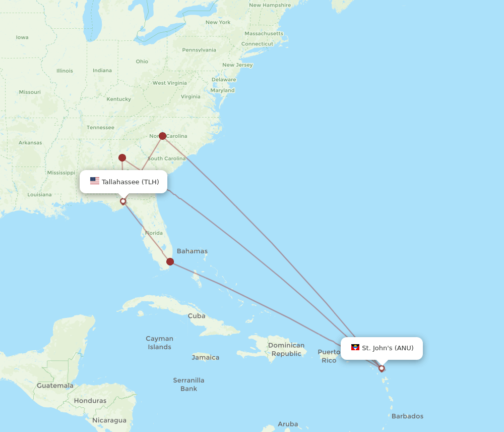 ANU-TLH flight routes