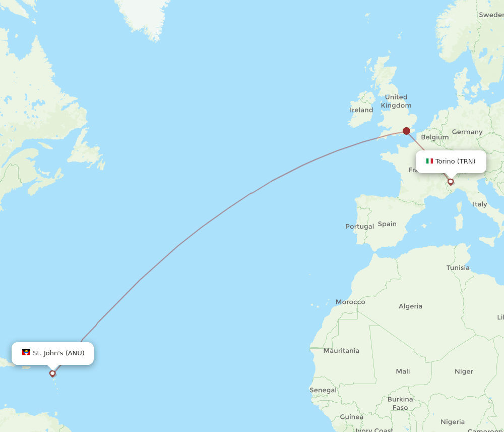 TRN to ANU flights and routes map