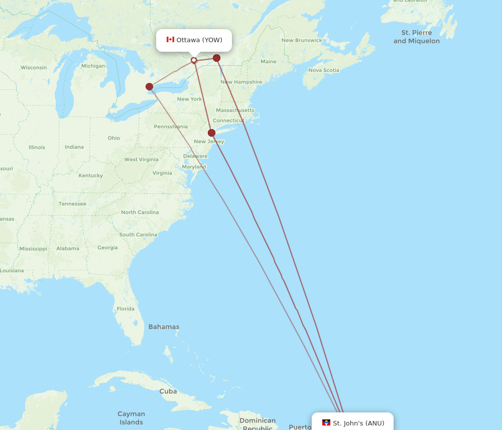 ANU-YOW flight routes