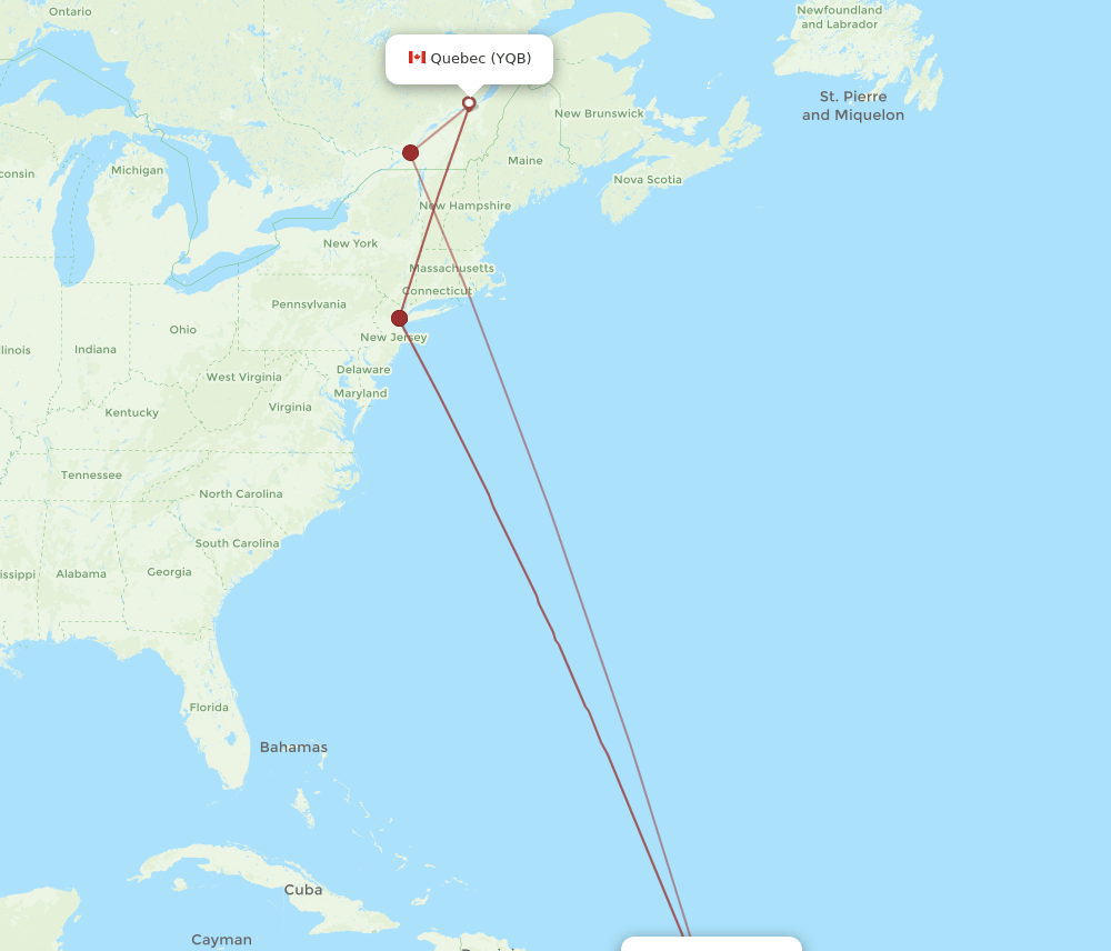 ANU-YQB flight routes