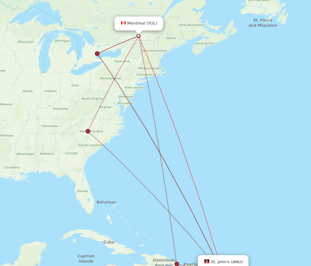 ANU-YUL flight routes