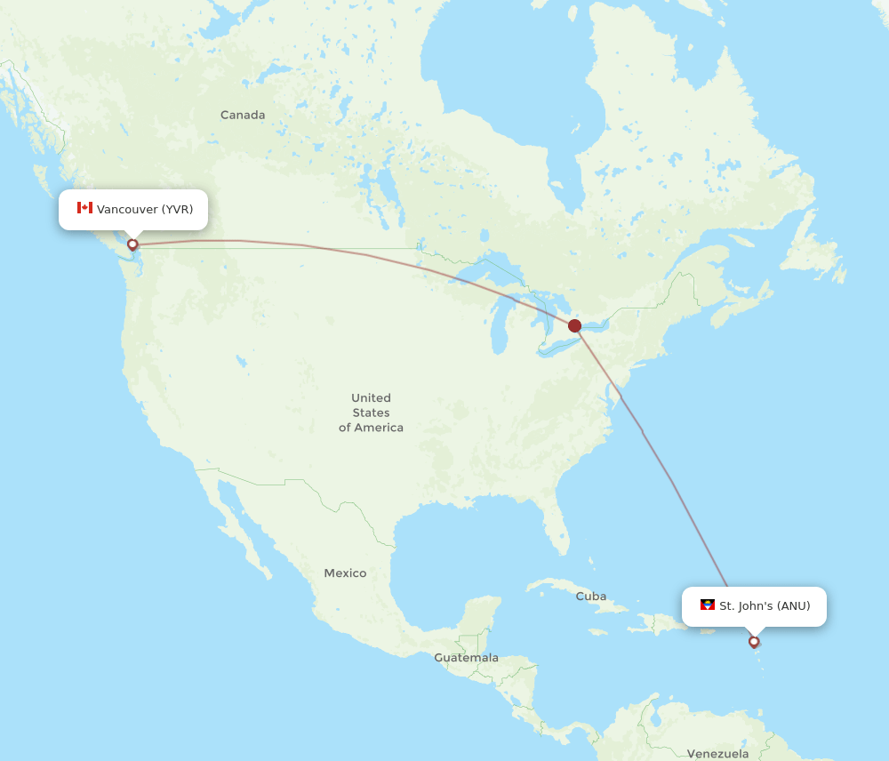 ANU-YVR flight routes