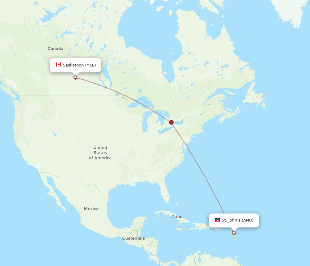 YXE to ANU flights and routes map