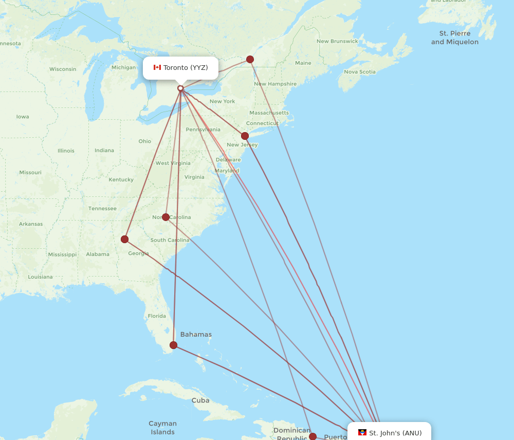 ANU-YYZ flight routes