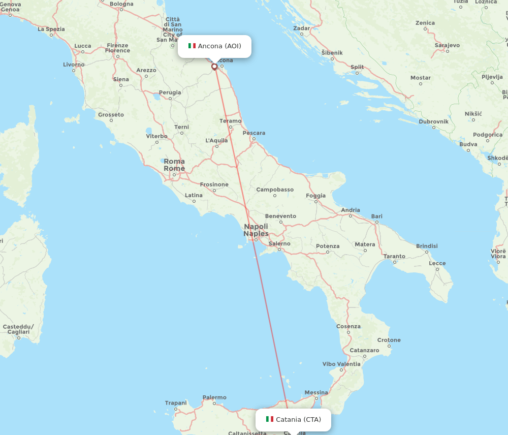 Ancona - Catania route map and flight paths