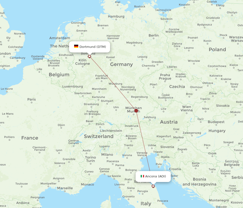 Ancona - Dortmund route map and flight paths