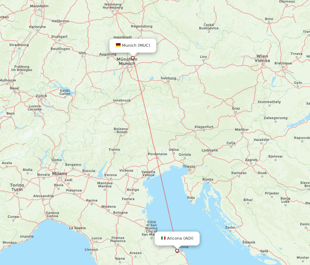 Ancona - Munich route map and flight paths