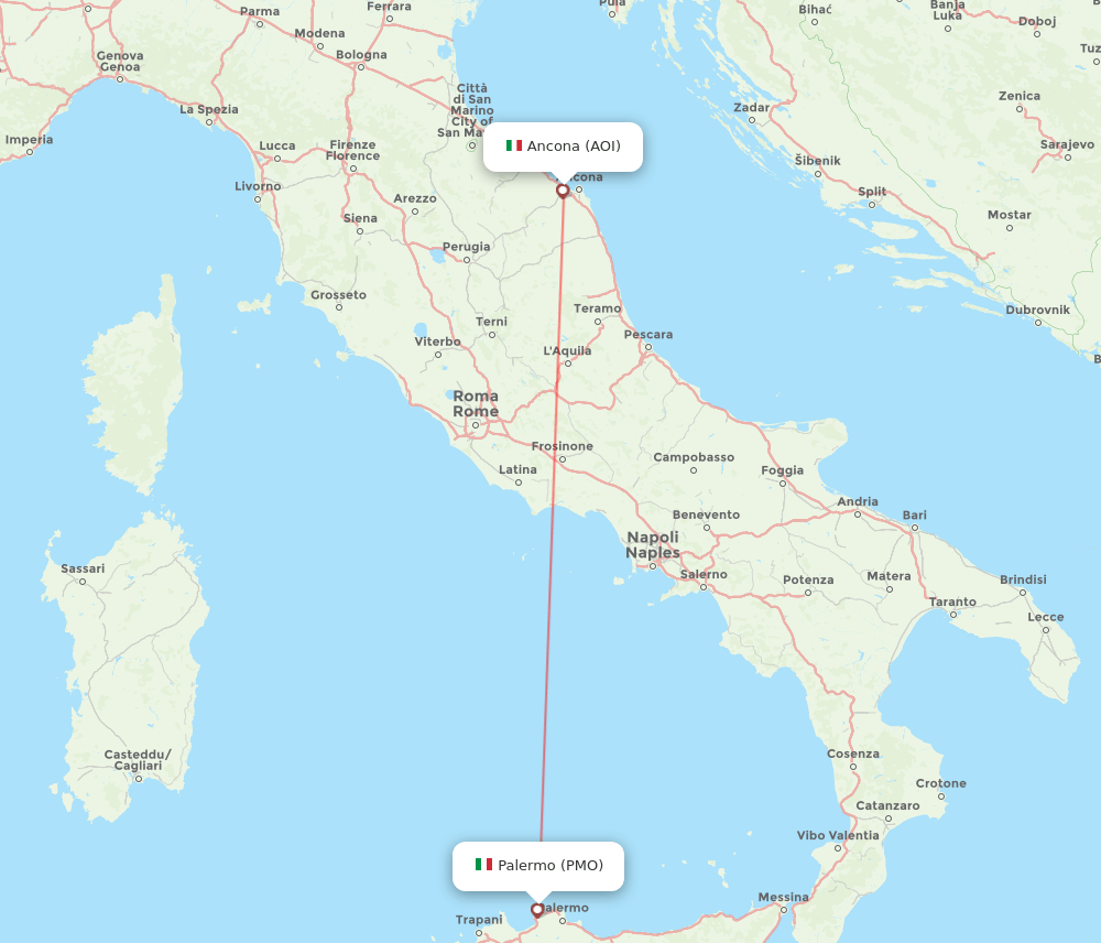 Ancona - Palermo route map and flight paths