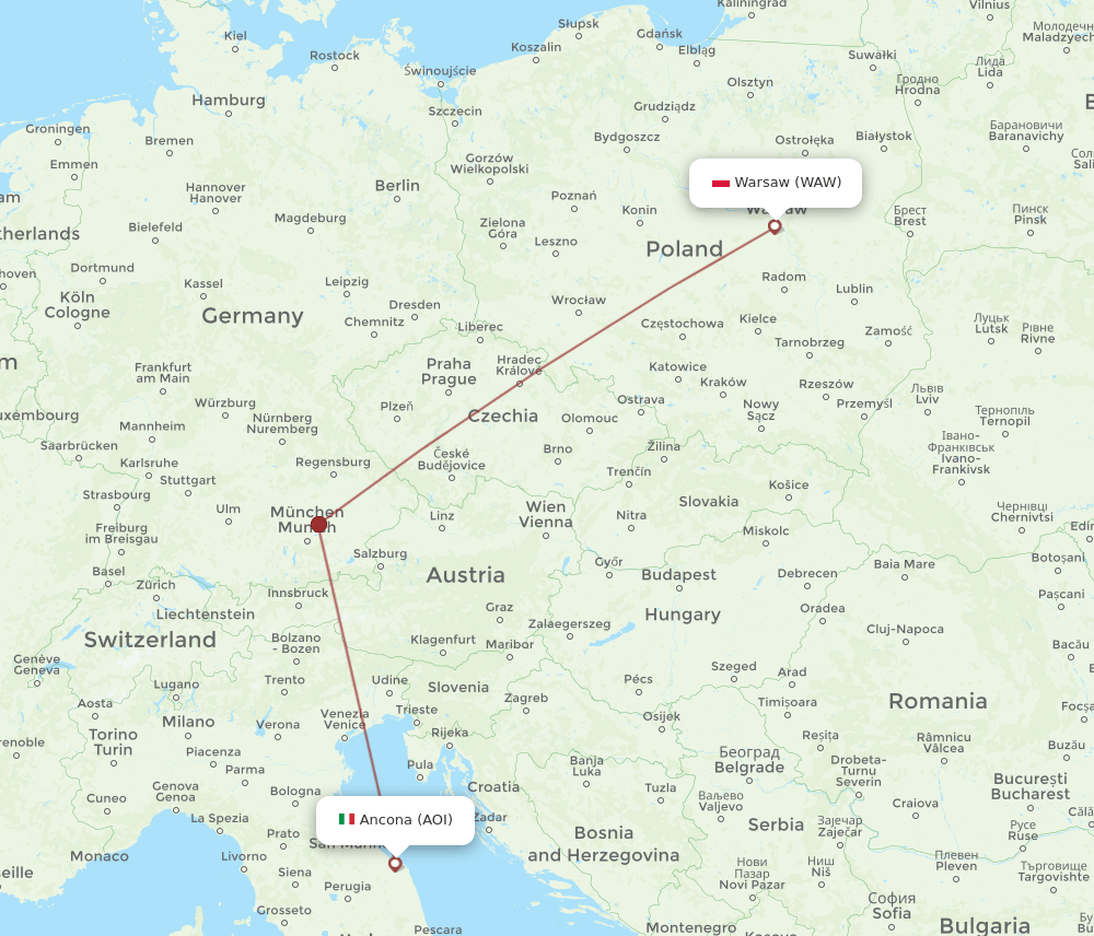 AOI-WAW flight routes