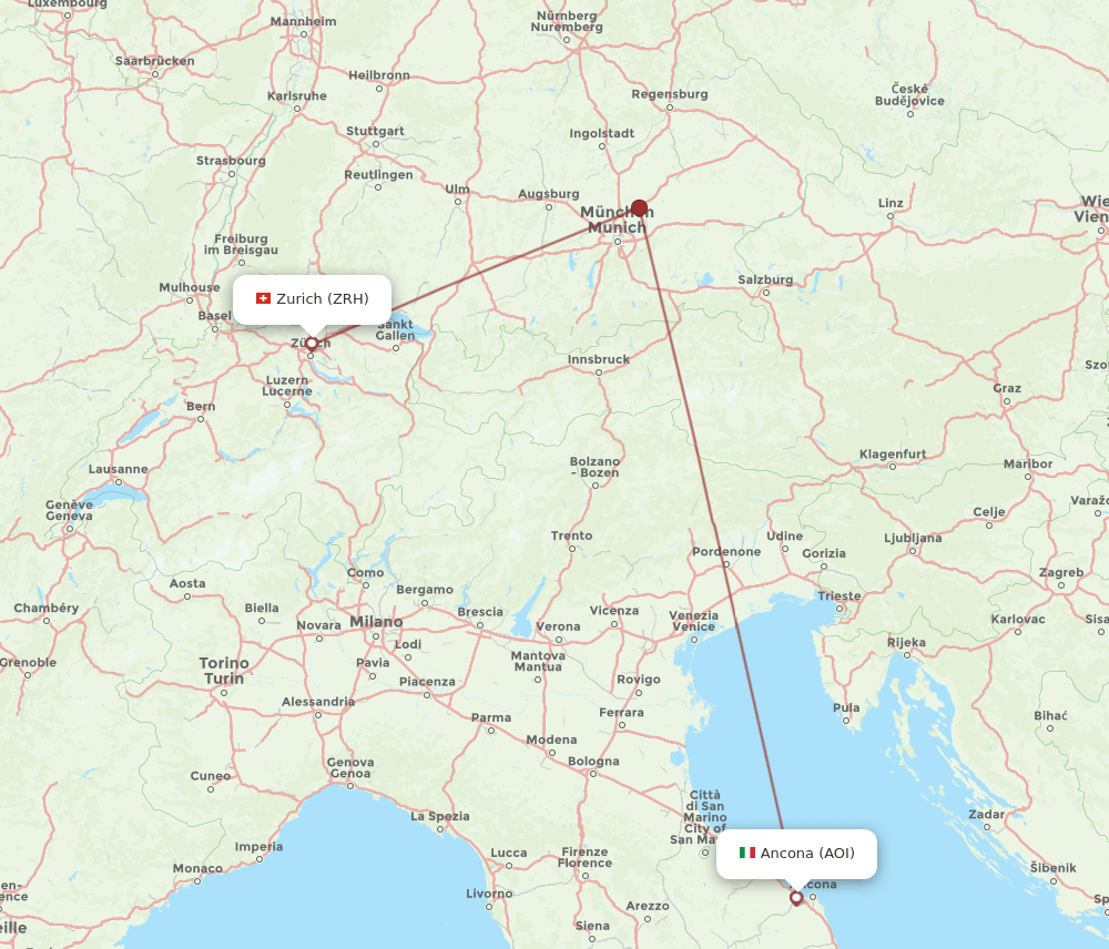 Zurich - Ancona route map and flight paths
