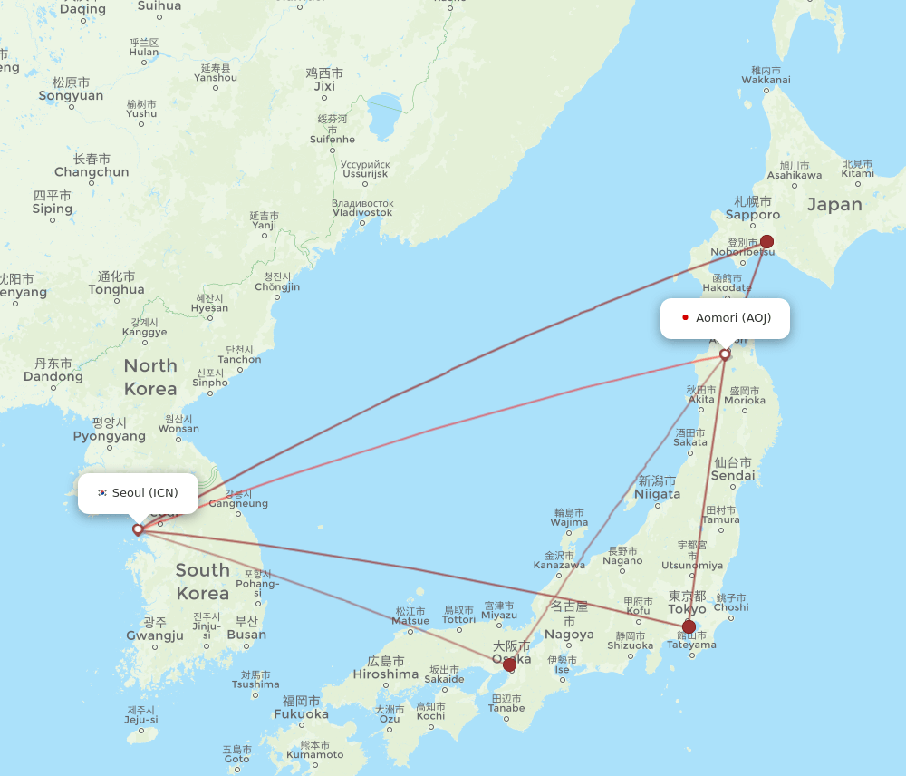 AOJ-ICN flight routes
