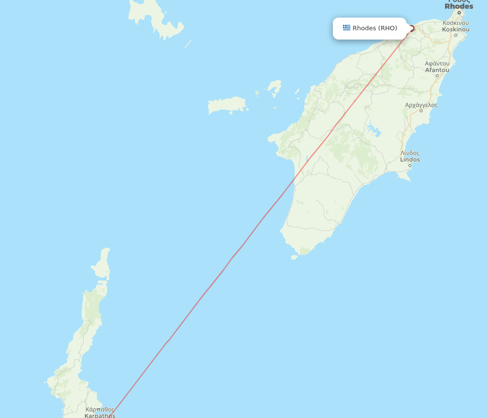 Karpathos - Rhodes route map and flight paths
