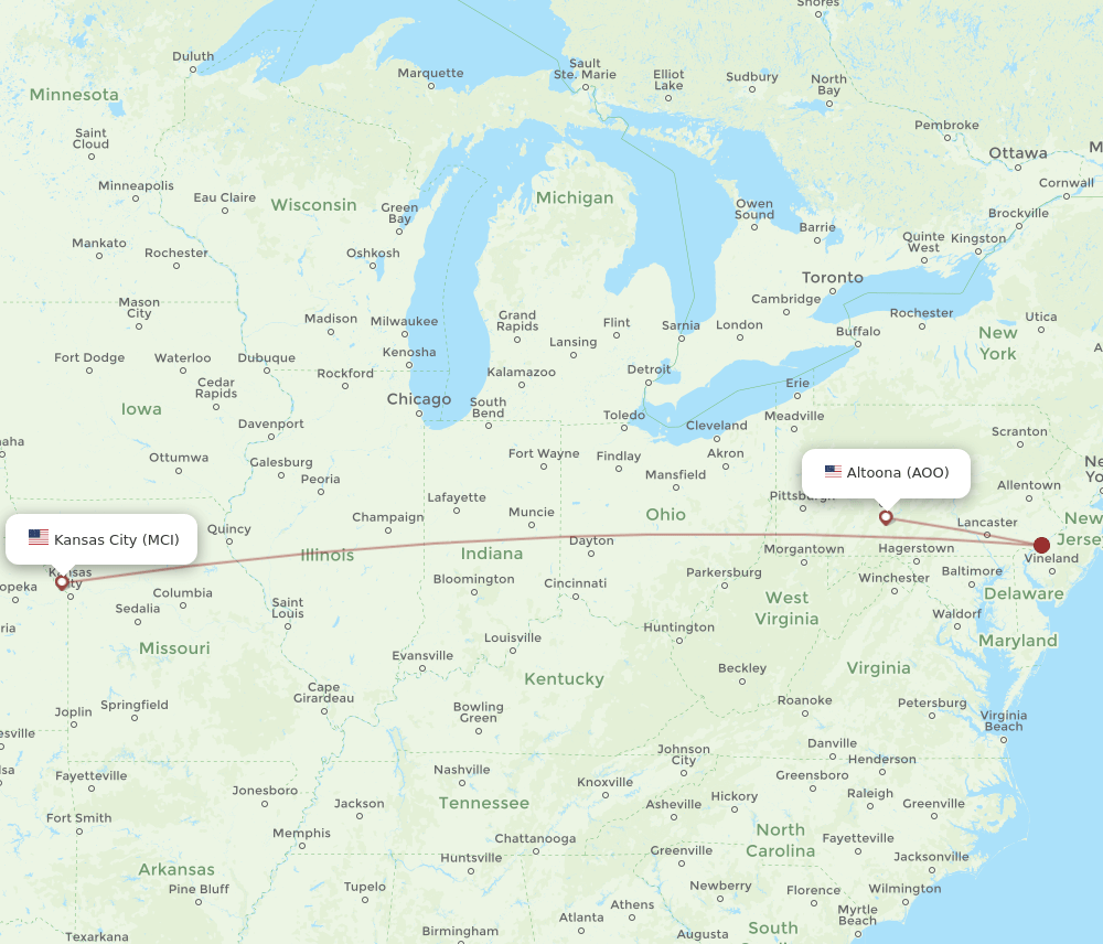 AOO to MCI flights and routes map
