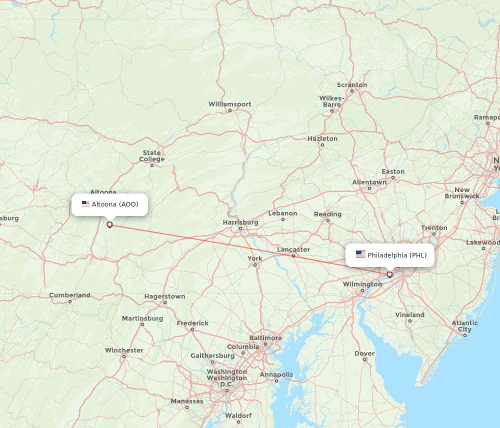 AOO to PHL flights and routes map