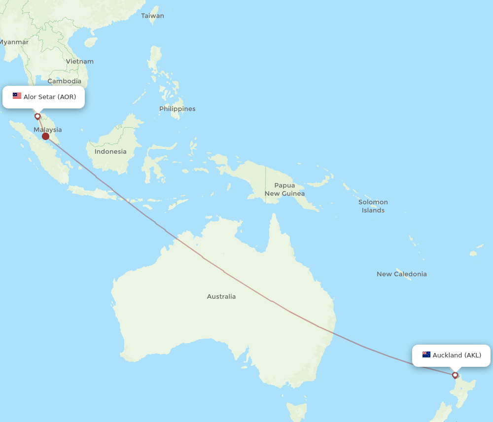 AOR-AKL flight routes