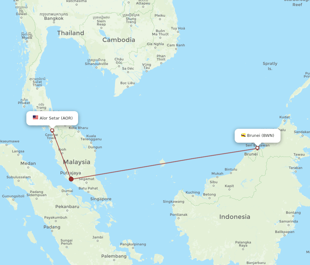 AOR-BWN flight routes