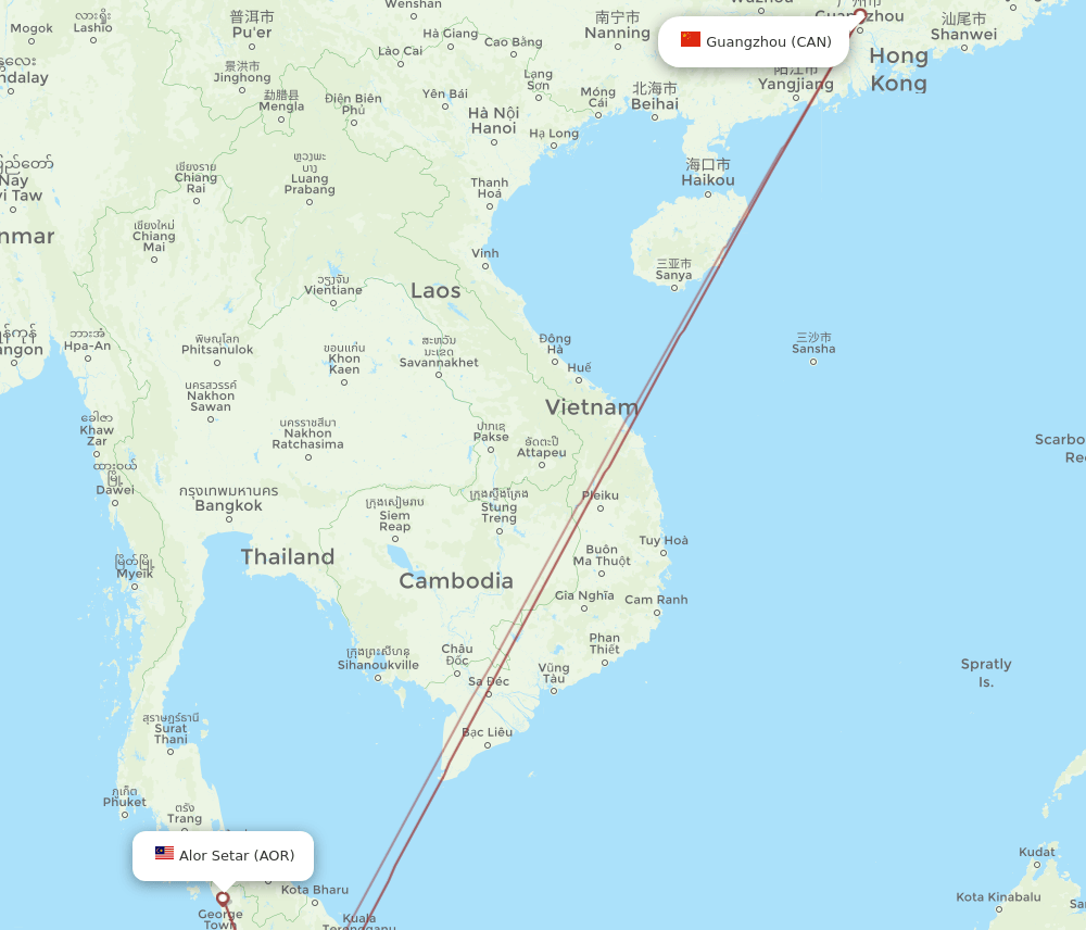 AOR-CAN flight routes