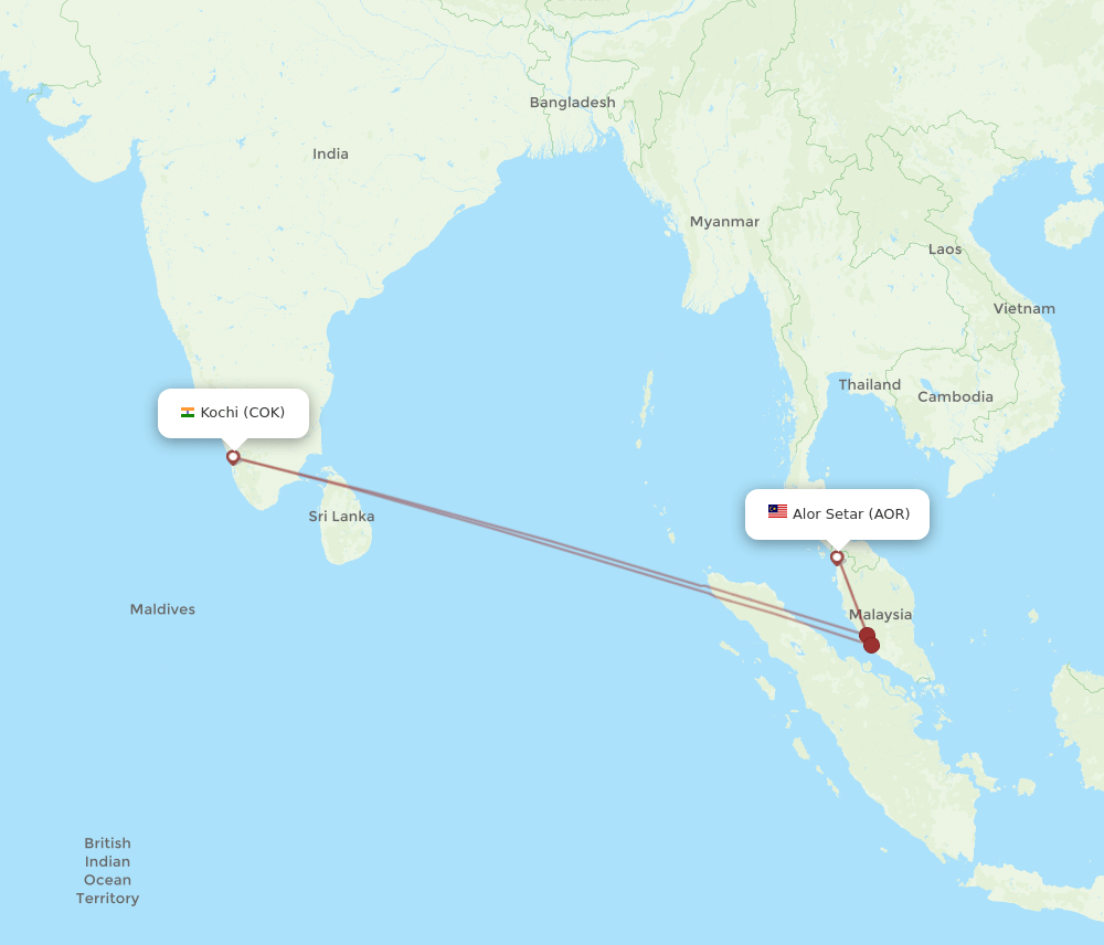 AOR-COK flight routes