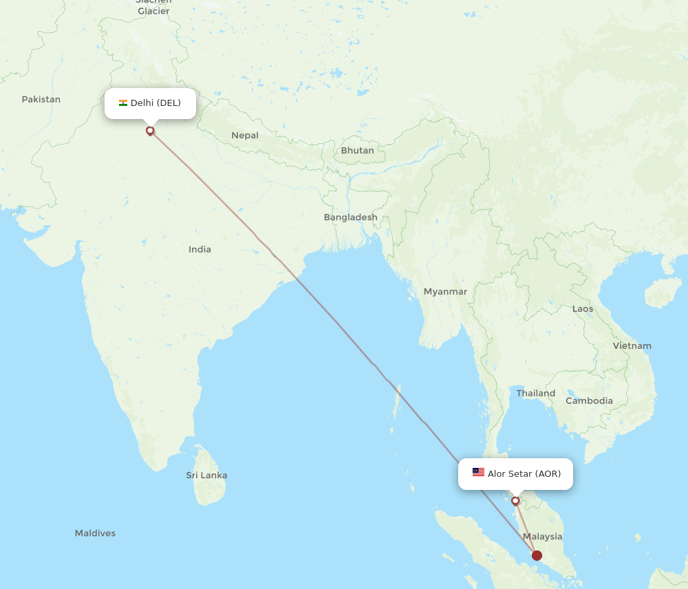 AOR-DEL flight routes